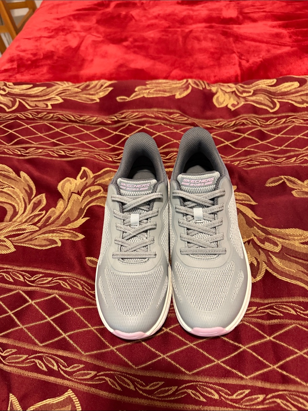 Skechers Women's Light Gray Athletic Sneakers with Pink Trim